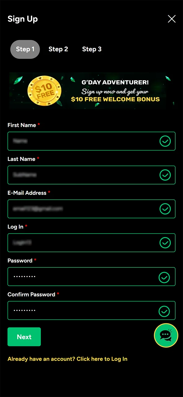 Enter personal information to register for Ozwin.