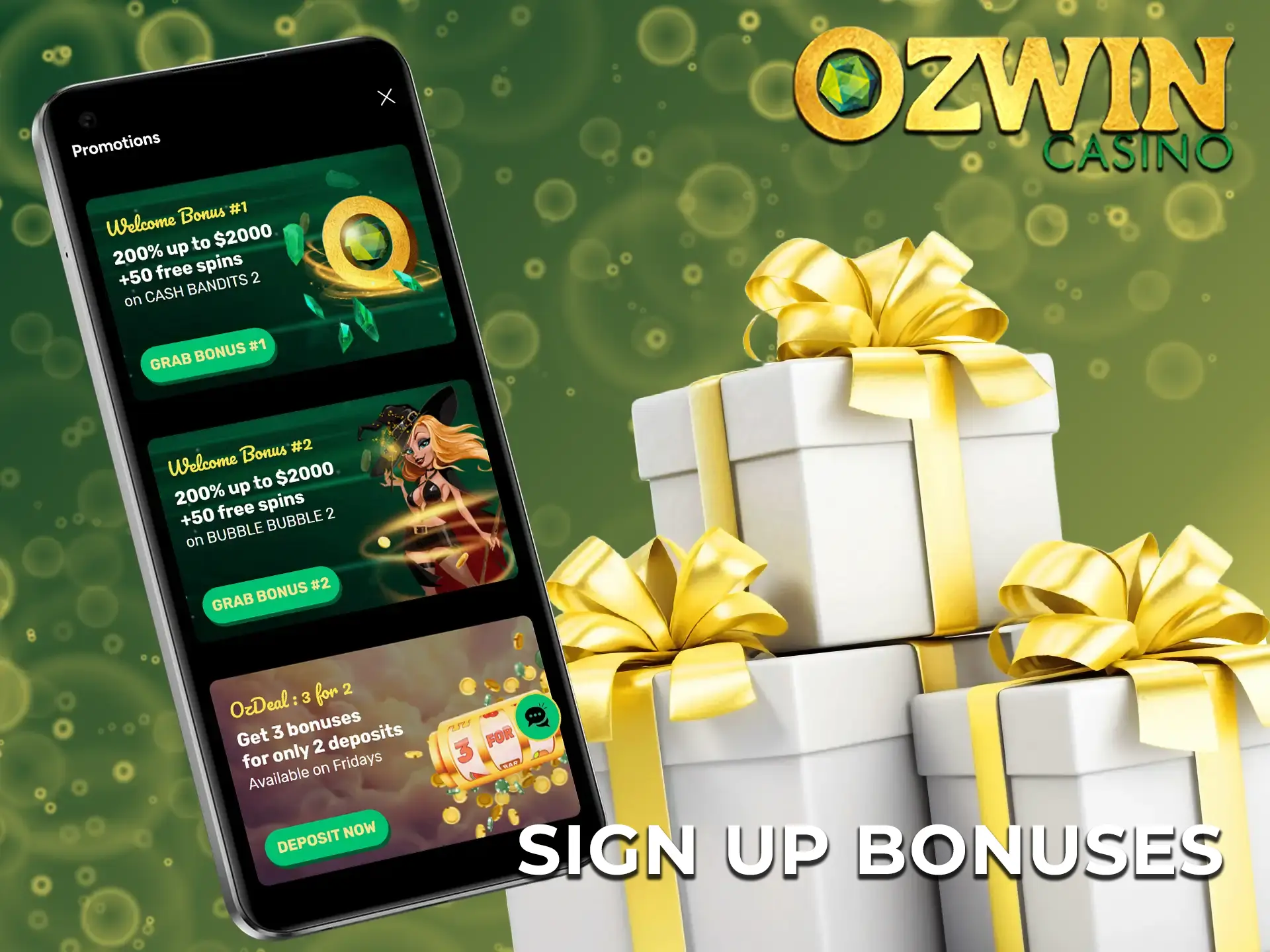 New players at Ozwin casino are greeted with a generous bonus!