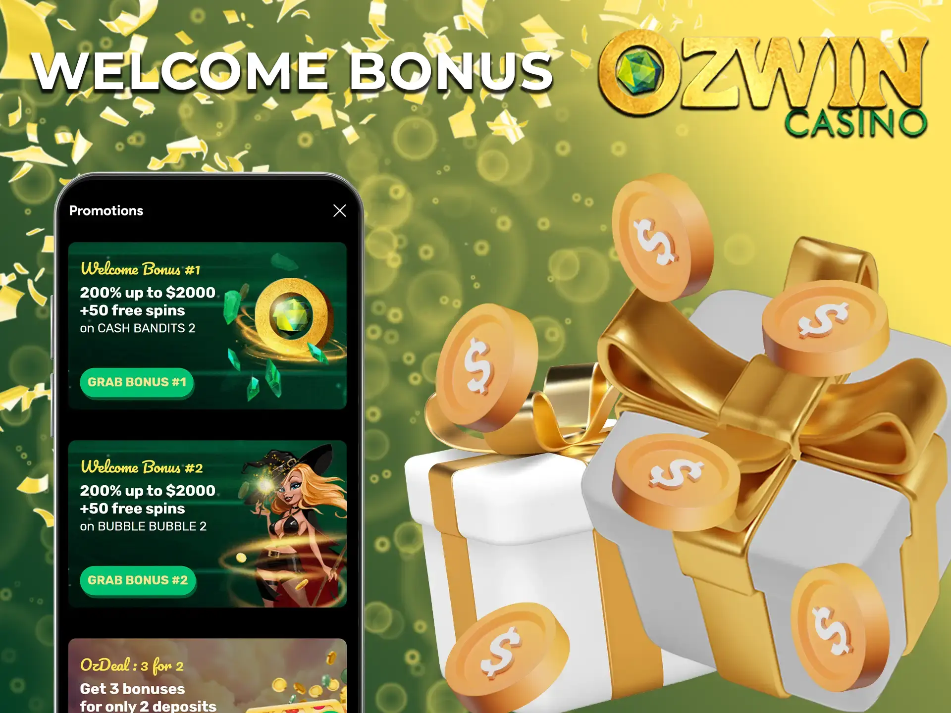Signing up for the Ozwin app unlocks an exclusive welcome bonus for new players.